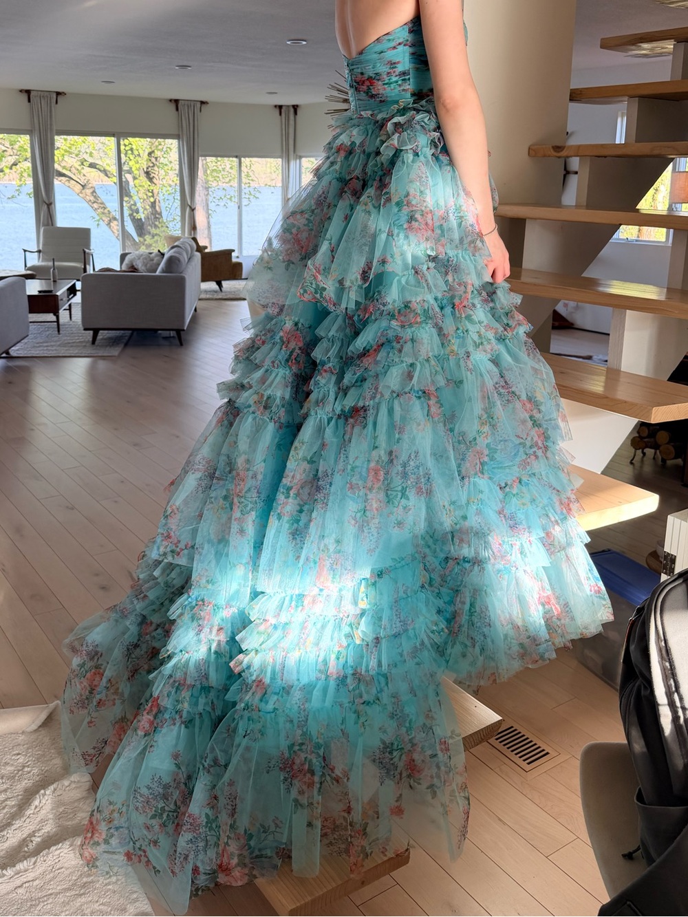 AMARRA Strapless Floral Ruffled Prom Dress in Mint #88273 - Picture 7 of 7